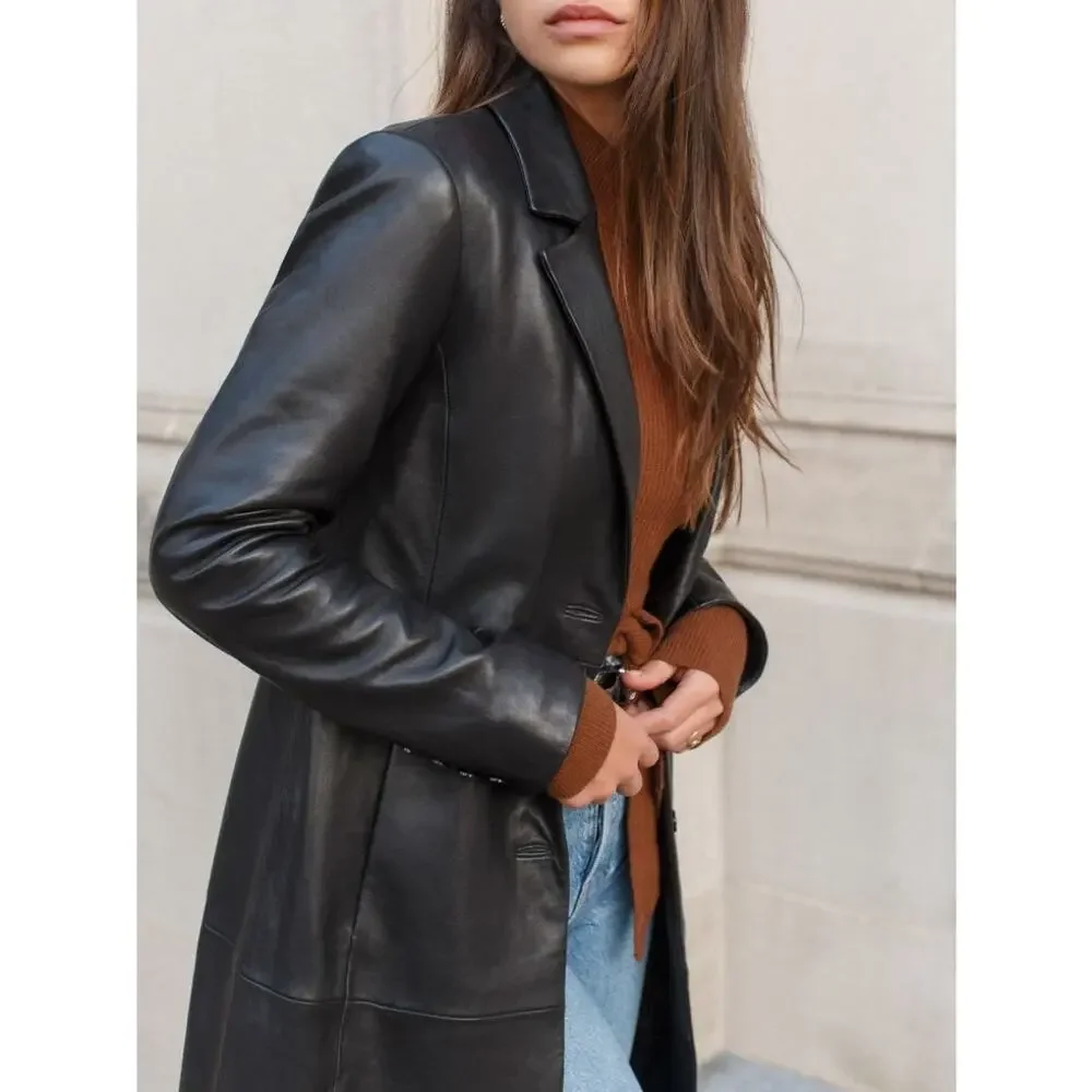 Reformation X Veda Crosby 90s Longline Blazer Leather Black Size 1X NEW